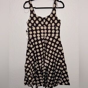 214. Donna Ricco- Beige and brown polkadot dress.